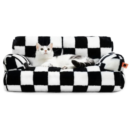 Pet Couch Bed 26×19×13 Inch Washable Cat Beds for Medium Small Dogs Cat up to 25 lbs Fluffy Cat Couch Black White