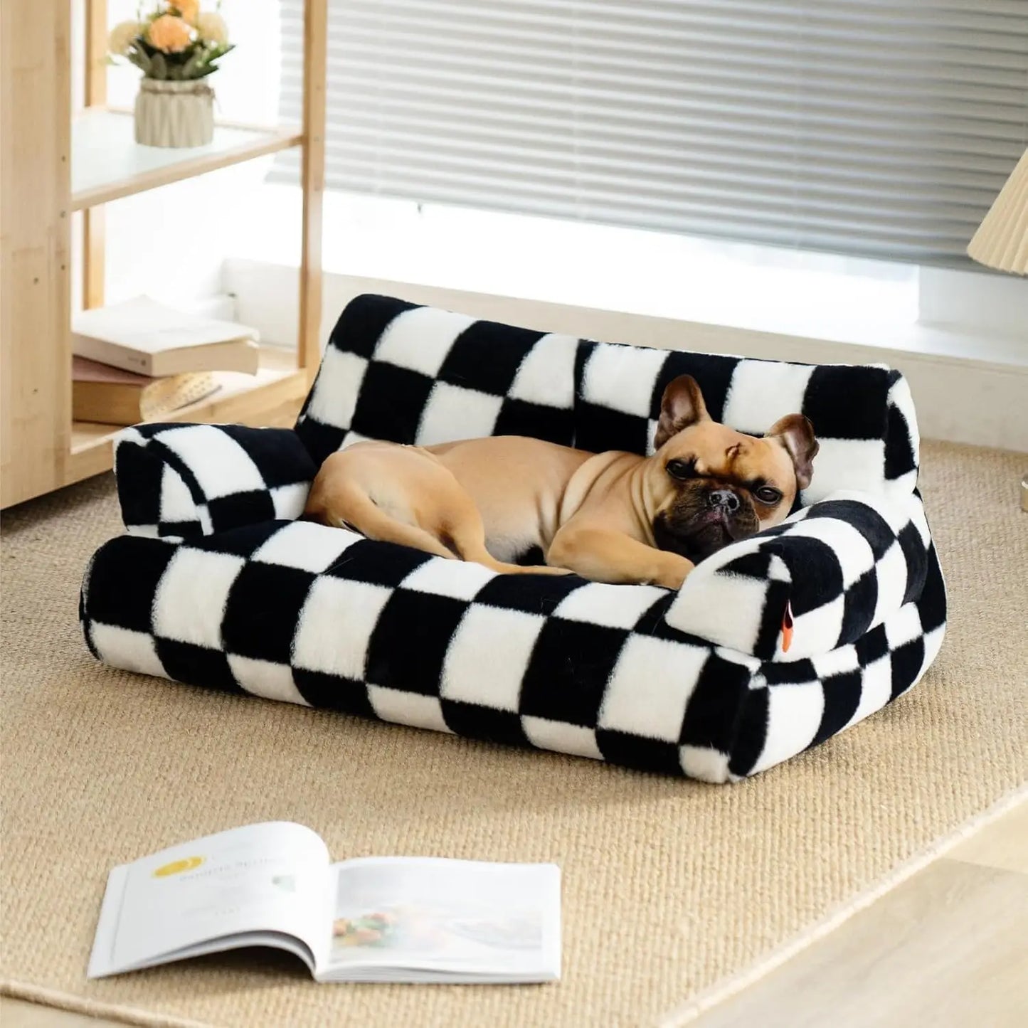 Pet Couch Bed 26×19×13 Inch Washable Cat Beds for Medium Small Dogs Cat up to 25 lbs Fluffy Cat Couch Black White