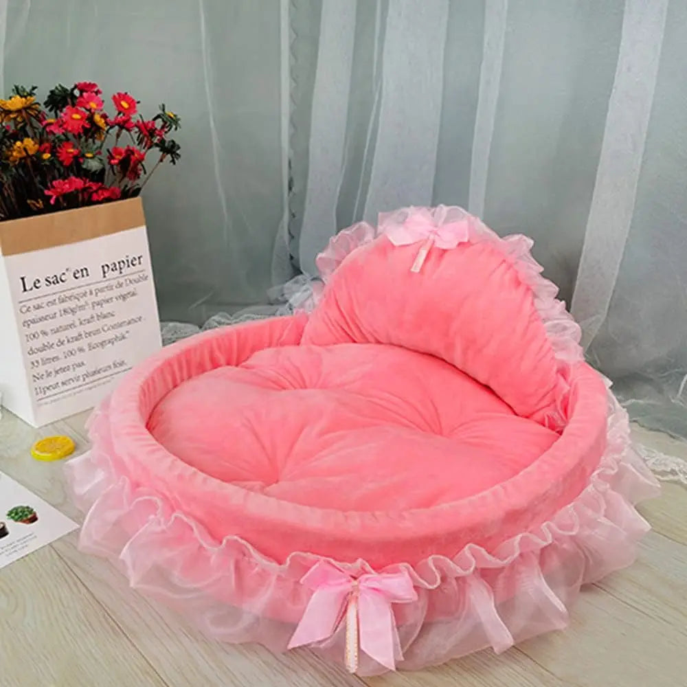 Pink Dog Bed Washable Princess Cat Couch Soft Plush Pet Sofa Nest Mat Snuggle Kitten Puppy Cave Beds Cute Cozy Kitten