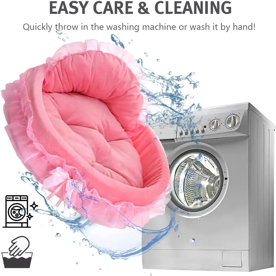 Pink Dog Bed Washable Princess Cat Couch Soft Plush Pet Sofa Nest Mat Snuggle Kitten Puppy Cave Beds Cute Cozy Kitten