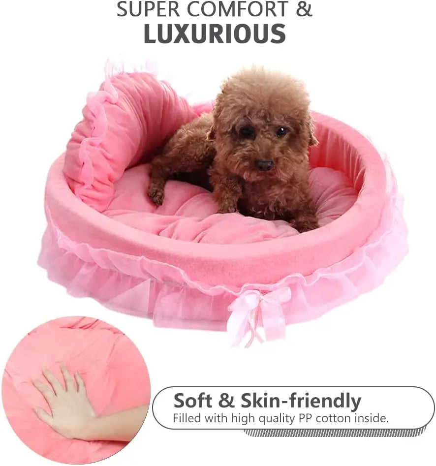 Pink Dog Bed Washable Princess Cat Couch Soft Plush Pet Sofa Nest Mat Snuggle Kitten Puppy Cave Beds Cute Cozy Kitten