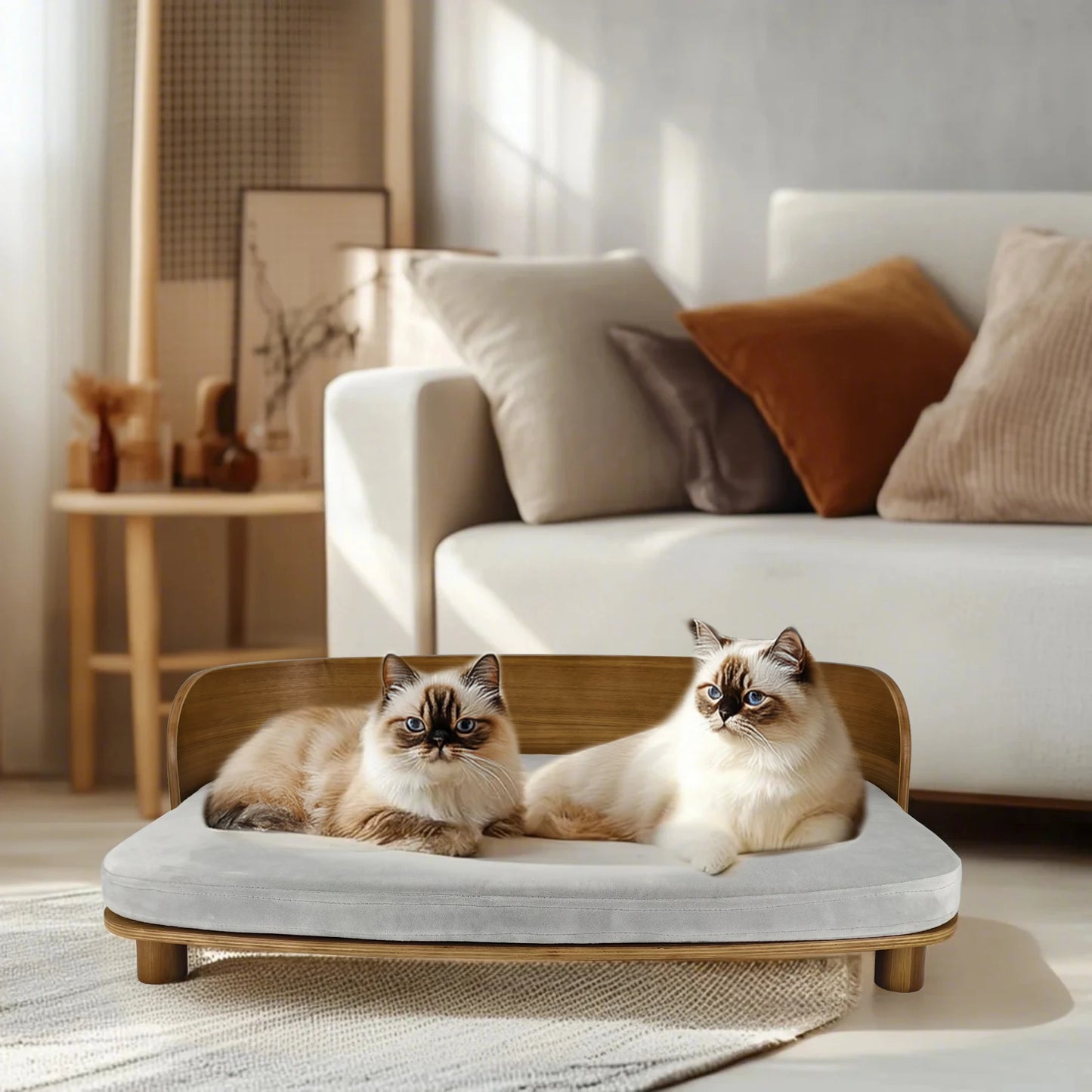 BingoPaw S/M Elevated Cat Bed Wooden Indoor Cat Couch Bed, Pet Sofa Chair Lounge for Kitty, Puppy or Small Animal
