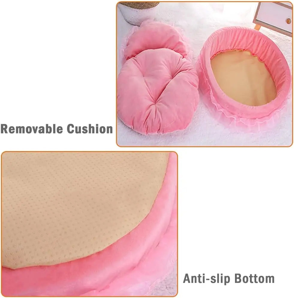 Pink Dog Bed Washable Princess Cat Couch Soft Plush Pet Sofa Nest Mat Snuggle Kitten Puppy Cave Beds Cute Cozy Kitten